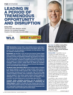 Public Gaming International Magazine interview or guest article: Leading in a Period of Tremendous Opportunity and Disruption