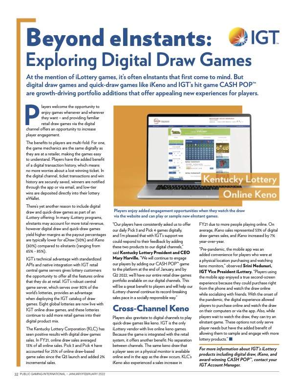 Public Gaming International Magazine article: Beyond eInstants: Exploring Digital Draw Games