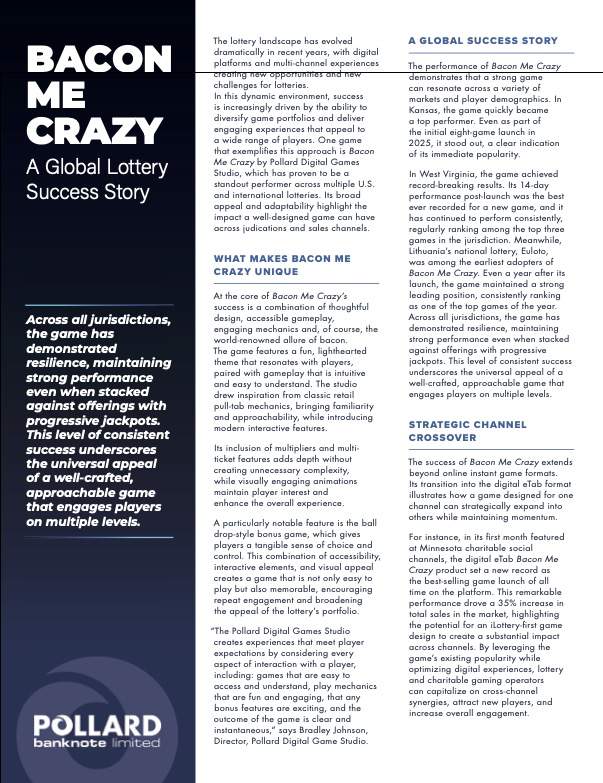 Public Gaming International Magazine article: Bacon Me Crazy: A Global Lottery Success Story